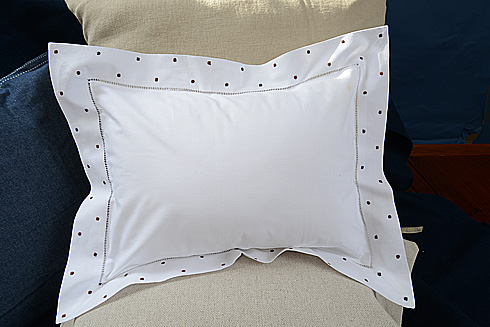 Hemstitch Baby Pillows 12"x16" with Chocolate Polka Dots